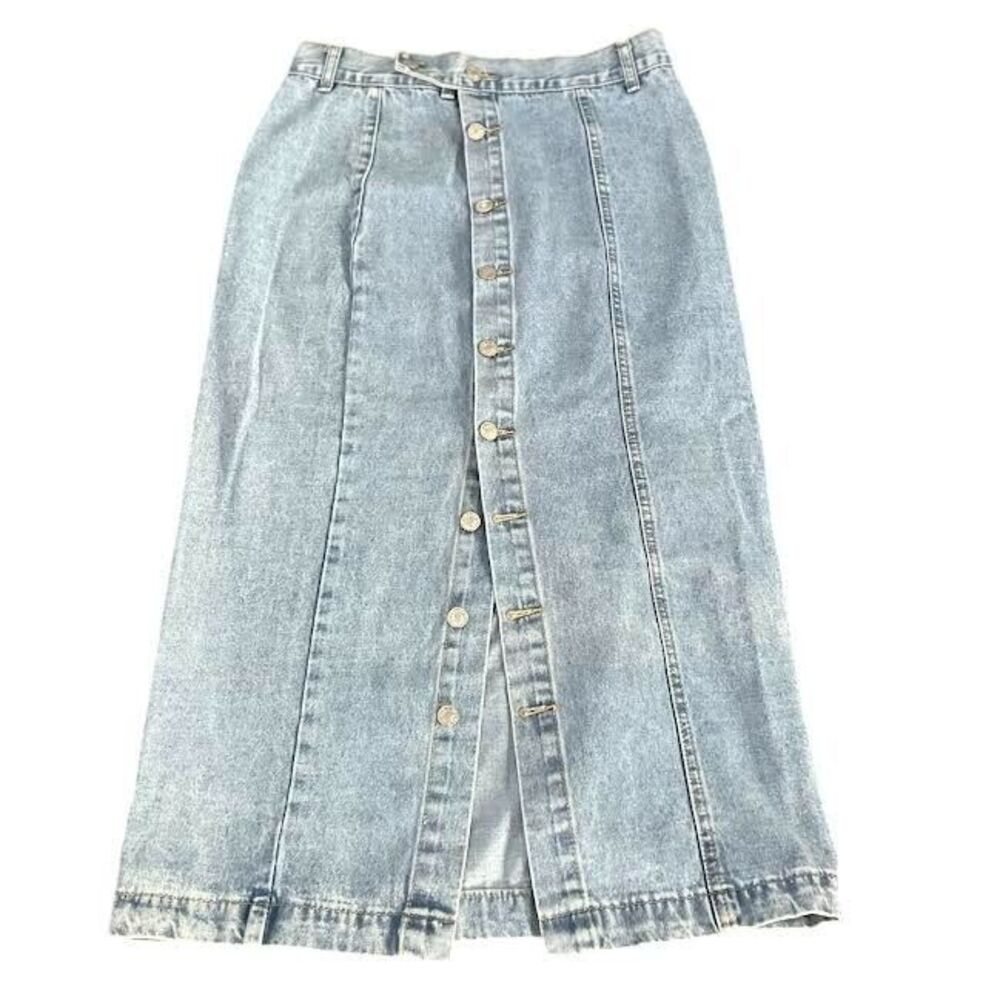 SHEIN Skirt Women's Sz L Blue Wash Long Midi Button Down High Waist Split